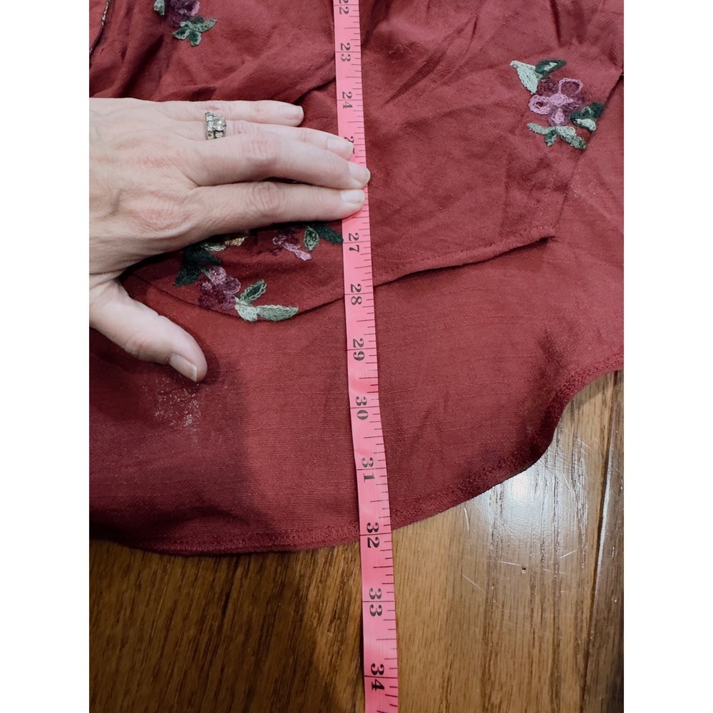 Fig and Flower Burgundy Floral Embroidered Tie Front Button Down Top 3X NWT - Picture 10 of 10
